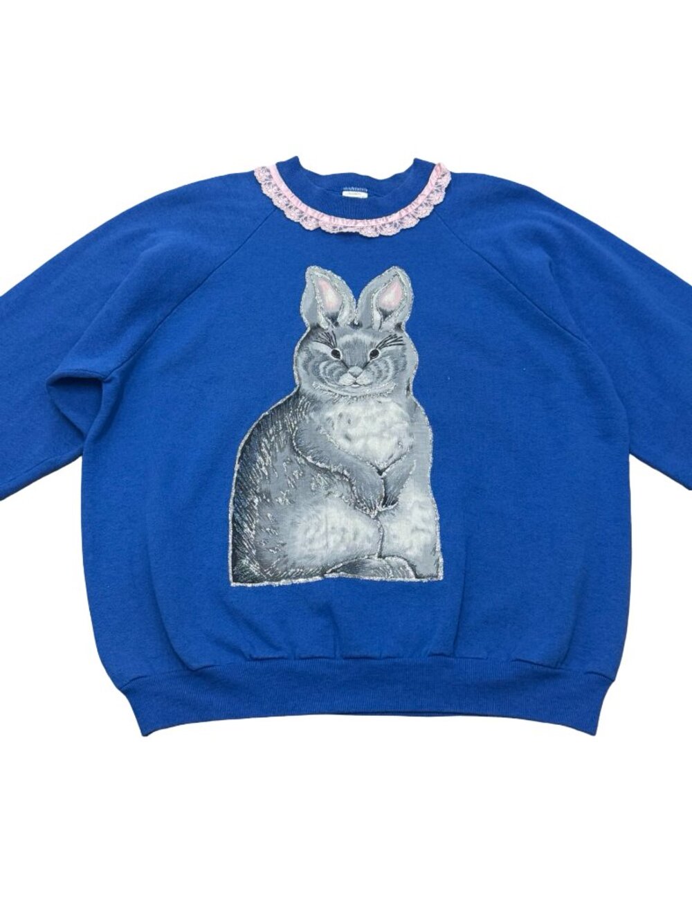 Vintage 1990s Fruit of the Loom Bunny Sweatshirt Blue Hand Painted Rabbit Made i - Picture 6 of 9